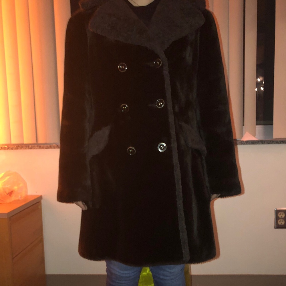 vintage style dark brown faux fur Borgana coat.